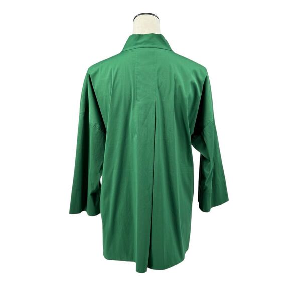 Lafayette 148 NWT Solid Green Hawkins Poplin Stretch V-neck Collarless Blouse - Picture 5 of 13